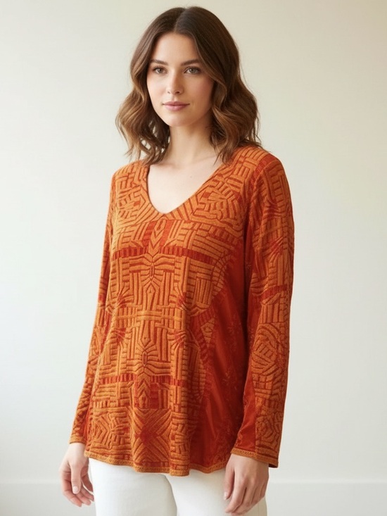Johnny Was Tops - Johnny Was Orange Embroidery peasant blouse sz XS Vneck long sleeve eyelet lace